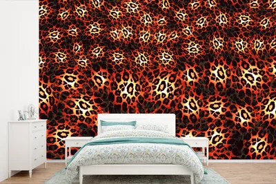 Produktbild von MuchoWow® Fototapete für Wohnzimmer oder Schlafzimmer Wandtapete Vinyl Motivtapete Leopardenmuster - Design - Orange - 600x400 cm - Vinyltapeten