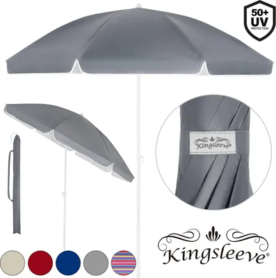 Image de Kingsleeve Parasol inclinable bleu réglable et hydrofuge 180 cm Parasol de plage pare-soleil pour jardin terrasse