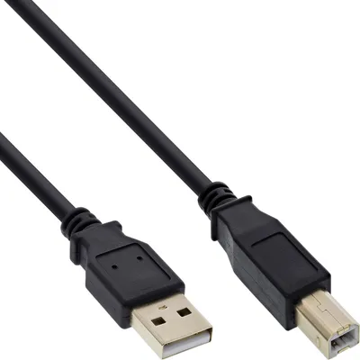 Produktbild von InLine USB 2.0 Kabel, A an B, schwarz, Kontakte gold, 1m, 1 m, USB A, USB B, Stecker/Stecker, 0,48 Gbit/s, Schwarz