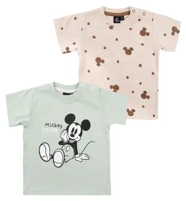 Produktbild von Disney Mickey Mouse Baby T-Shirt für Jungen und Mädchen - Shirt Babykleidung Kurzarm Braun Hellgrün (2er Pack) 86-92