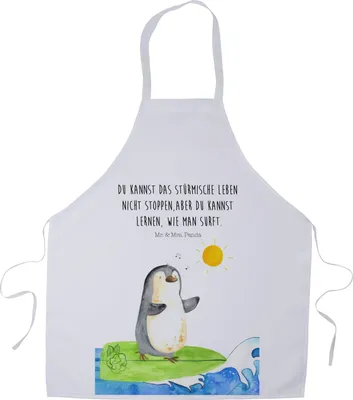 Produktbild von Mr. & Mrs. Panda Kochschürze Pinguin Surfer - Weiß - Geschenk, Küchenschürze, Motiviert, Optimistisch, Portugal, Kellner Schürze, Küchenzubehör, Urlaub, Surfen, Hawaii
