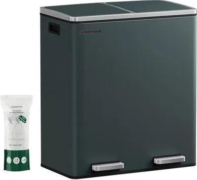 Produktbild von Famanu Abfalltrennsystem 2 x 30 Liter - Pedaleimer mit Soft-Close - Grün-Grau