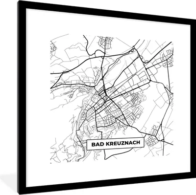 Produktbild von MuchoWow® Gerahmtes Poster Karte - Bad Kreuznach - Stadtplan 40x40 cm - Poster mit Schwarzem Bilderrahmen Wandposter Rahmen Foto Bilder - Poster - Plakat im Rahmen
