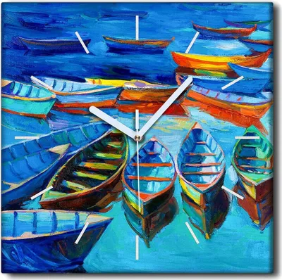Produktbild von Coloray Uhr auf Leinwand 30x30 cm Wand Uhr Dekoration Wohnzimmer Segeltuch weiße Zeiger -Seemannwellen
