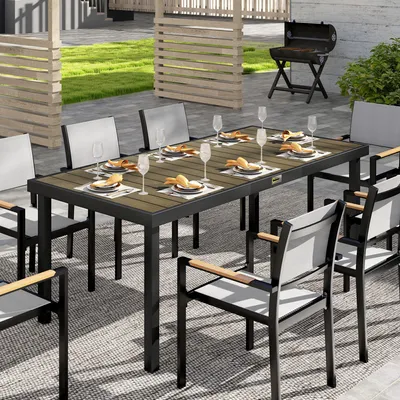 Produktbild von Gartentisch Aluminium Holzoptik wetterfest, Terrassentisch Kunststofflamellen, für 8 Personen, Naturholz | 190 x 90 x 74 cm | bis 50 kg | rostfrei