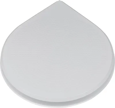 A white, teardrop-shaped lid with a textured surface is shown against a white background.