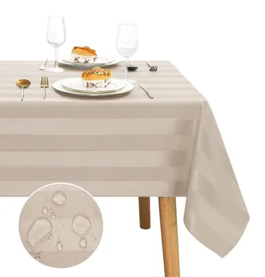 Produktbild von Tischdecke Beige Gestreift Abwaschbar Wasserabweisend 130 x 220 cm Rechteckig
