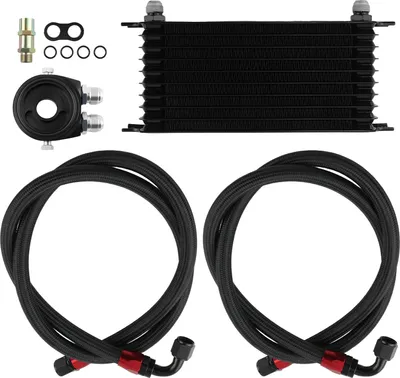Image de 10 Row Universal EngineTransmission Oil Cooler Filter Adapter Hose Kit new