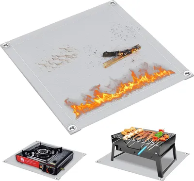 Produktbild von Grillmatten für den Außenbereich 47cm x 47cm Große feuerfeste Grillmatte hitzebeständige Feuerstelle Pad für BBQ feuerfester wasserdichter Barbecue-Schutz für Außenrasen Terrassen und Decks von Pawfly.