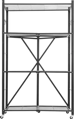 Zdjęcie produktu dla SucceBuy 4-poziomowa składana półka na kółkach, 53x91x152 cm, solidna składana półka bez montażu, wolnostojąca półka domowa, wszechstronna półka kuchenna, metalowa półka do garażu, kuchni i piwnicy, czarna