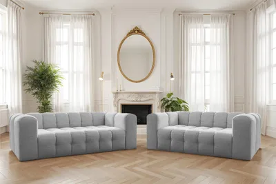 Produktbild von Sofaset Designersofa SOLVIE 3-4 in Stoff Moly Hellgrau
