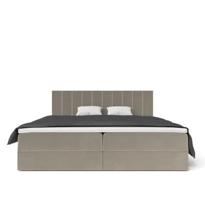 Produktbild von QLA Möbel Boxspringbett Bergamo 200x200 mit 2 Bettkästen, Doppelbett mit Matratze und Topper, Polsterbett, Bett. Farbe Beige