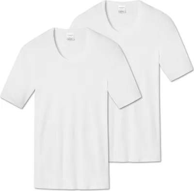 Produktbild von SCHIESSER Herren 1/2 Arm T-Shirt 2er Pack - Jacke, Unterhemd, Baumwolle Essentials, Feinripp Weiß L