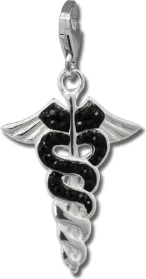 Produktbild von SilberDream schwarz Charm Hermesstab Zirkonia Silber Charms Anhänger GSC557S
