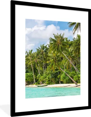 Produktbild von MuchoWow® Gerahmtes Poster Palme - Meer - Tropisch 60x80 cm - Poster mit Schwarzem Bilderrahmen Wandposter Rahmen Foto Bilder - Wohnzimmer - Dekorationen - Prämie
