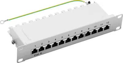 Produktbild von ProfiPatch Cat6 Patchpanel 10 Zoll Verteilerfeld 12 Port Patchfeld RJ45 geschirmt Rackeinbau 1HE grau