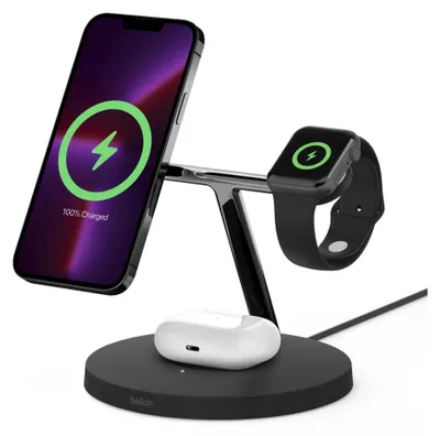 Produktbild von Belkin MagSafe drahtloses 3-in-1 Ladegerät, schwarz    WIZ017vfBK