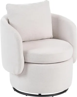 Immagine prodotto di Poltrona imbottita in tessuto color crema, con funzione girevole, spazio contenitivo, design moderno, modello Horsens