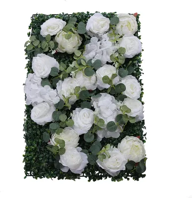 Obrázek produktu pro 6ks umělých květinových stěn Bílé růže a zelené listy Rose Wall Umělé květiny Květinový nástěnný panel