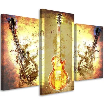 Immagine prodotto di Trittico su tela chitarra astratta 90x60 cm Feeby marrone quadro da parete pronto per essere appeso