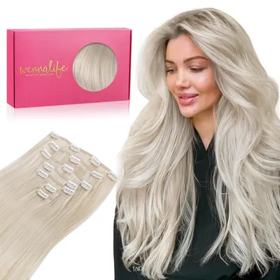 Produktbild von Clip in Extensions Echthaar 60cm 120g 7tlg Platinblond Remy Haarverlängerung