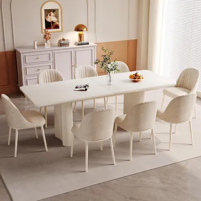 Immagine prodotto di Set per sala da pranzo, 9 pezzi: tavolo da pranzo di 200 cm con 8 sedie bianche