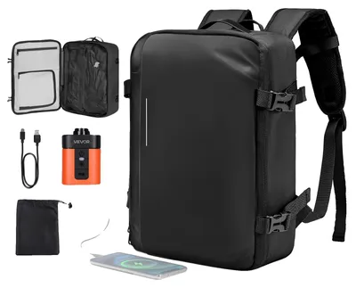 Produktbild von VEVOR Vakuum-Reise-Rucksack, 65L, erweiterbarer Vakuumversiegelter Kompressions-Reiserucksack, mit TSA-zugelassenem Schloss, mehreren Taschenfächern, wasserabweisendem Handgepäck, ohne Pumpe, Schwarz, 27L, Schwarz (Pumpe enthalten)