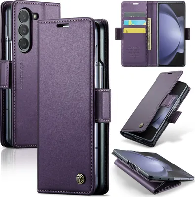 Produktbild von Lederhülle für Samsung Galaxy Z Fold 5 Brieftasche Kartenfach Schutzhülle mit Standfunktion Lila