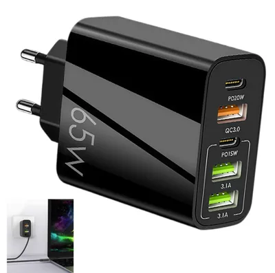 Obrázok produktu pre Multidobíjačka, 65 W, 5 portov, USB-C, čierna