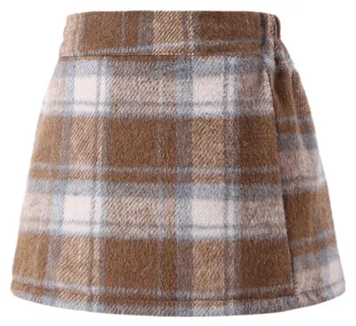 Imagen del producto de Falda de tweed para niñas, con forro interior, cintura alta, estampado a cuadros, minifalda para otoño/invierno