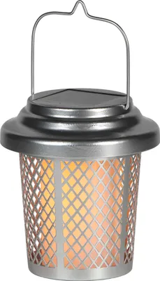 A solar-powered lantern with a flame effect.