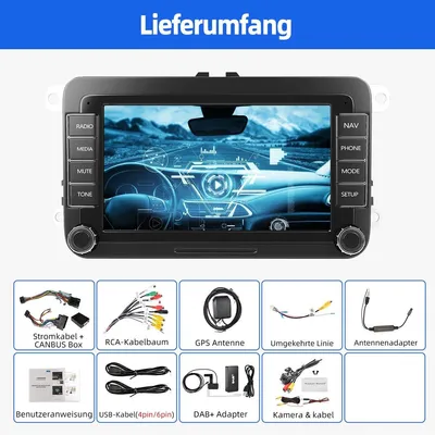 Produktbild von Autoradio 7 Zoll für VW Golf 5 6 Tiguan Polo Touran Passat mit Android 15 Carplay Android Auto GPS Navi 2 DIN Touchscreen Bluetooth Autoradio + 1 DAB BOX + 1 12LED KAM