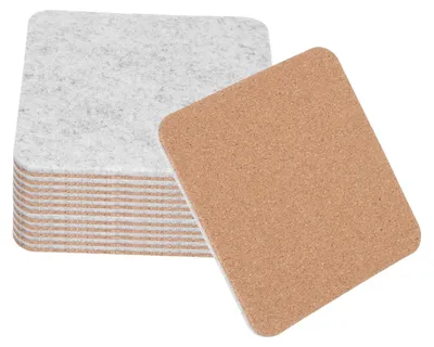 12 Filz-Kork-Untersetzer, 10 cm, quadratisch, weiß, saugfähig