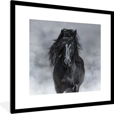 Produktbild von MuchoWow® MuchoWow® Gerahmtes Poster Pferd - Schwarz - Smoke 40x40 cm - Poster mit zchwarzem Bilderrahmen - Poster - Plakat im Rahmen