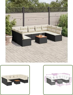 Produktbild von The Living Store 10-tlg. Garten-Sofagarnitur mit Kissen Schwarz Poly Rattan