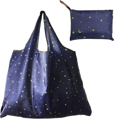 Produktbild von PolkaHome® Große faltbare Nylon-Einkaufstasche, stilvoll, tragbar und wiederverwendbar (52 cm x 66 cm)