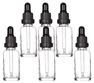 Immagine prodotto di Flacone contagocce in vetro trasparente da 30 ml - Set da 6 pezzi, ideale per oli essenziali e cosmetici