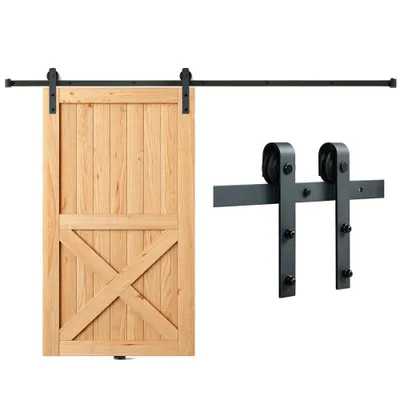 Immagine prodotto di sistema di porte scorrevoli a J da 244 cm - Binari in 2 parti - Portata di 150 kg - Ideale per porte scorrevoli di spessore 32-45 mm - Larghezza porta 1,12-1,32 m
