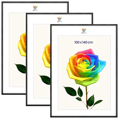 Produktbild von MG Design 3er Set Bilderrahmen Schwarz 100x140 cm - Posterrahmen Echtholz mit Acrylglas, verstärkte Wandaufhängung, hoch/quer