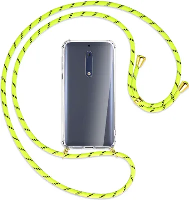 Produktbild von Handykette Backcover-Schutzhülle mit Band (Metall goldfarben) für Nokia 5 - neongelb