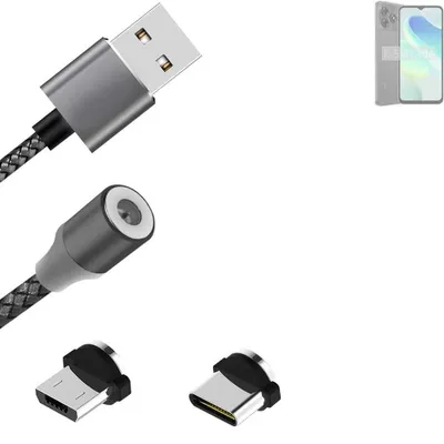 Produktbild von K-S-Trade Hochwertiges Magnet-Lade-kabel Sync-Kabel Daten-Kabel für UMIDIGI G5C mit USB-Typ-C-Anschluss und Micro-USB-Anschluss 2A bis zu 480mbps