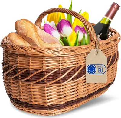 Produktbild von Creative Home Große Picknickkorb Weidenkorb mit Henkel Einkaufskorb | 52 x 35 x 36 cm (+/- 1 cm) | Zweifarbig Autokorb