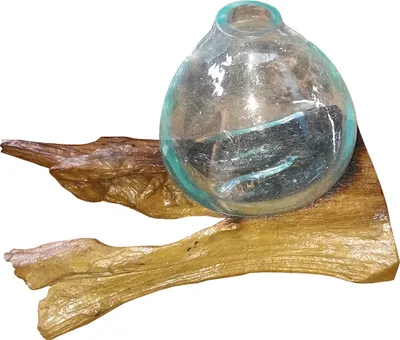 Produktbild von Kleine Glasvase mit Teakholz-Element