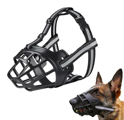 Produktbild von Maulkorb für Hunde, Silikon, Schwarz, Größe M, Verstellbarer Riemen, Giftköderschutz