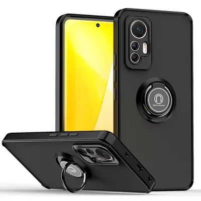 Immagine prodotto di Custodia per Xiaomi 12 Lite custodia in TPU traslucido opaco con supporto ad anello e supporto Nero