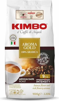 Zdjęcie produktu dla Kimbo Aroma Gold, 1 kg, Kawa, Espresso, Mokka, Średnie palona, 9/13, Torba