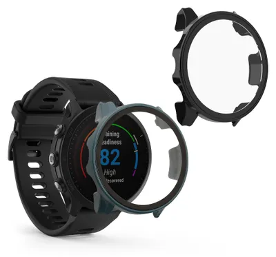 Produktbild von kwmobile 2x Glas Hülle für Garmin Forerunner 955 Solar Schutzhülle - Fullbody Fitnesstracker Case Set aus Glas - Schwarz Dunkelgrün