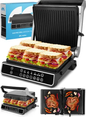 Produktbild von MalTec kontaktní gril s odkapávací miskou SM5000W-PRO Elektrický gril 2500W Panini sendvičovač, 3 úrovně smažení Černá barva