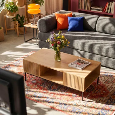 Produktbild von Couchtisch aus Stahl und MDF mit Melamindekor 120 cm beige - Oviala Dakota