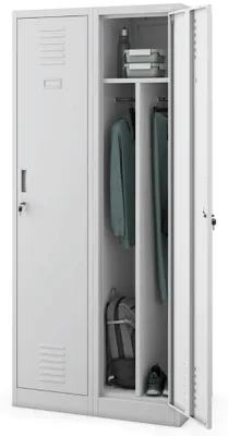Produktbild von Umkleideschrank Spind KACPER 2 Abteile Etikettenhalter Lüftungsschlitze | Umkleidespind Metall Schließfachschrank Garderobenspind 180x80x50cm Grau